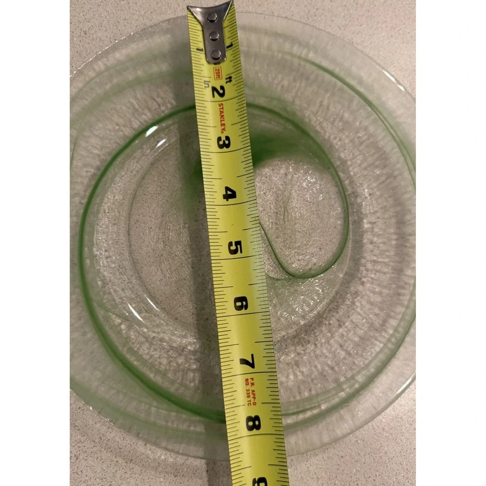 1 LVB1 Green Swirl Charger Salad Small Plate Blown Glass Vintage MCM Art Deco